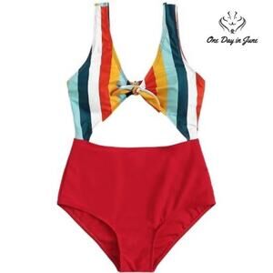 Sweatyrocks Knot Front Cutout One Piece Swimwuit Size M